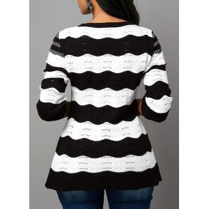 Color Block Long Sleeve Round Neck Sweater